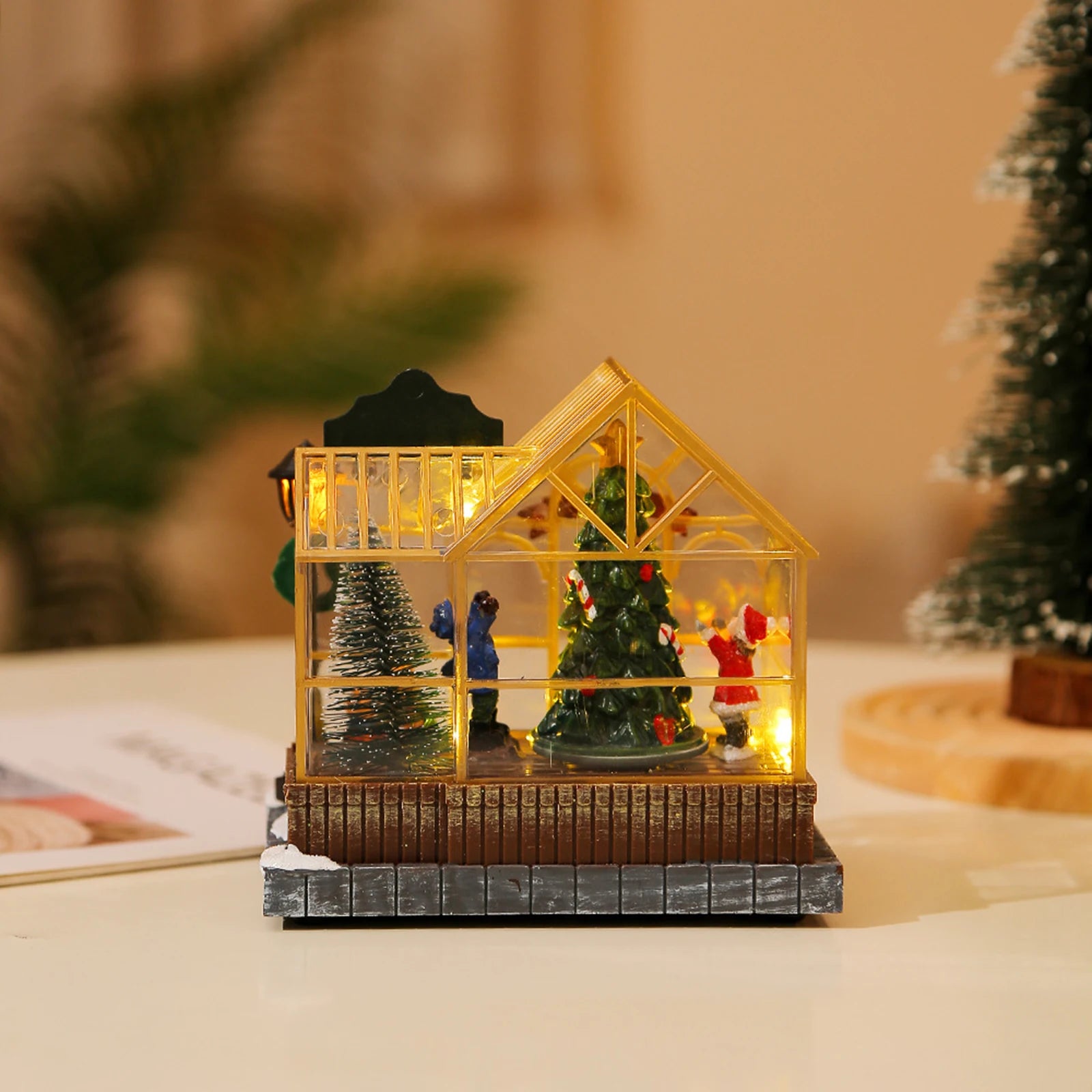Christmas Village House Figurines Lighted Christmas Collectible Buildings Decoration with Music New Year Decor