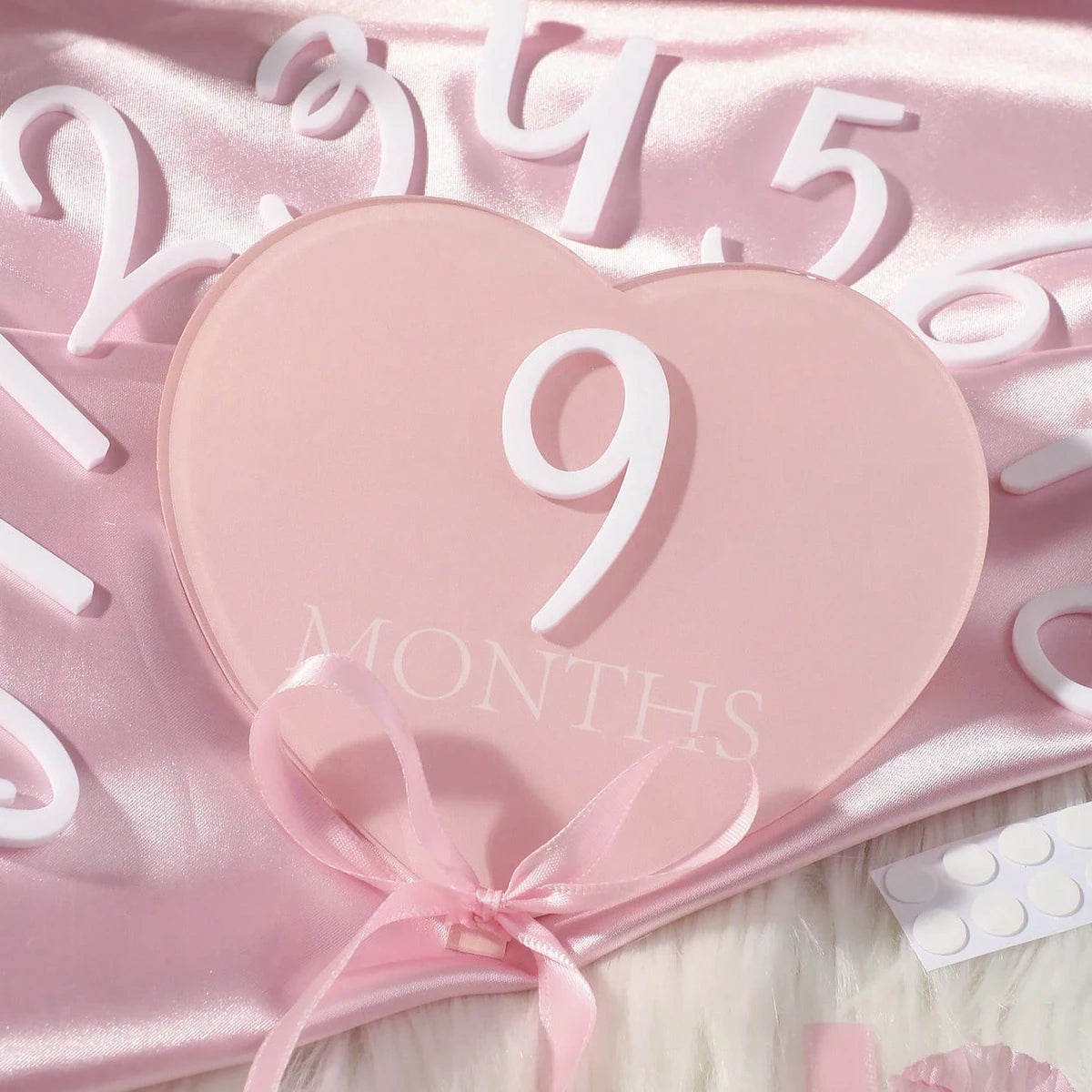 Ylsteed heart shaped pink baby monthly milestone signs pink ribbon newborn monthly photo props  matching with number 0-12