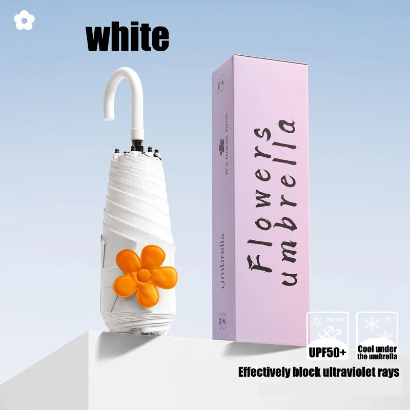 Small Curved Hook Petal Umbrella Women's Dual-purpose Sun Umbrella Small and Fresh Mini Sun Umbrella Compact and Convenient