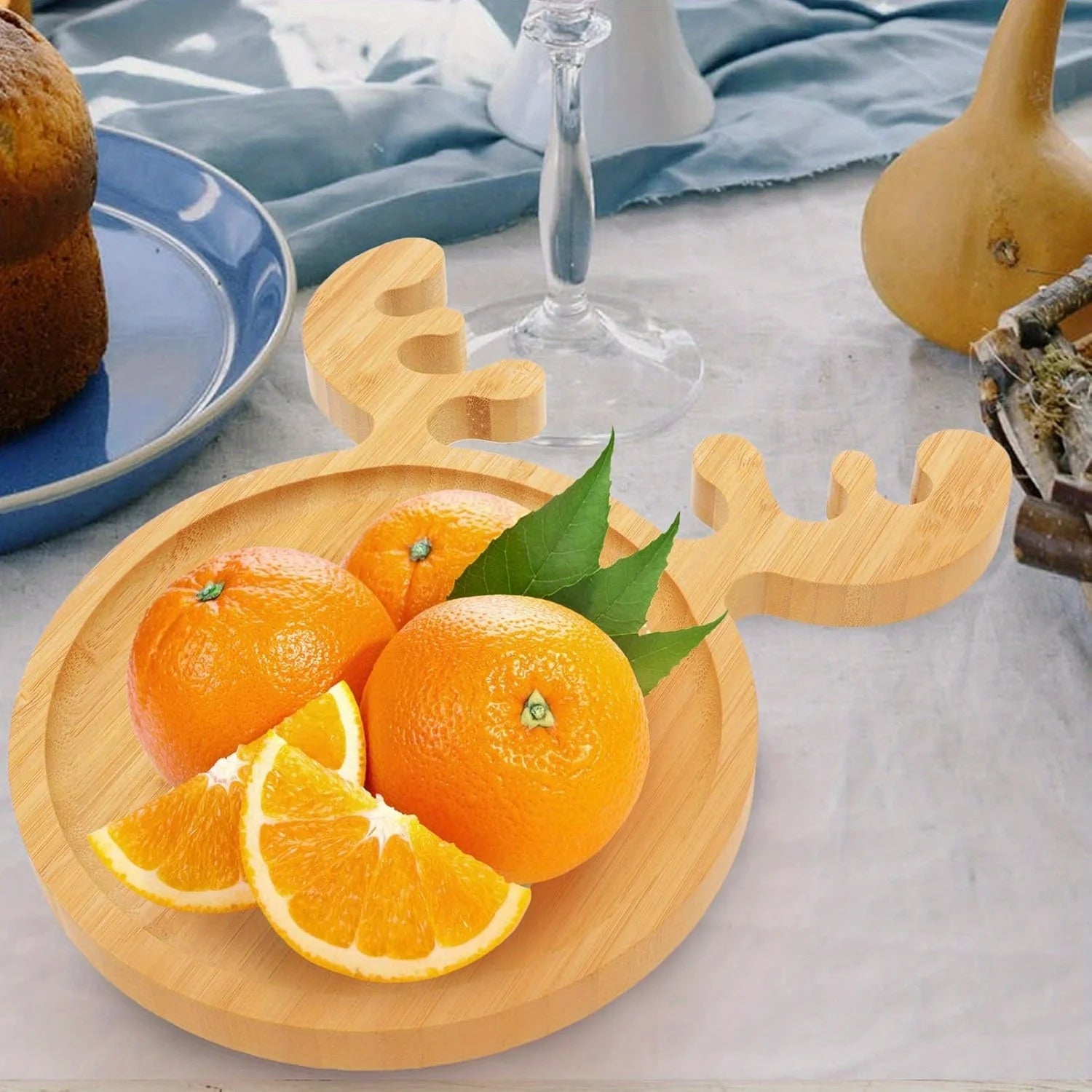 Christmas charm wooden appetizers for snacks, desserts and sweets, festive reindeer, tree and hat patterns, home decor