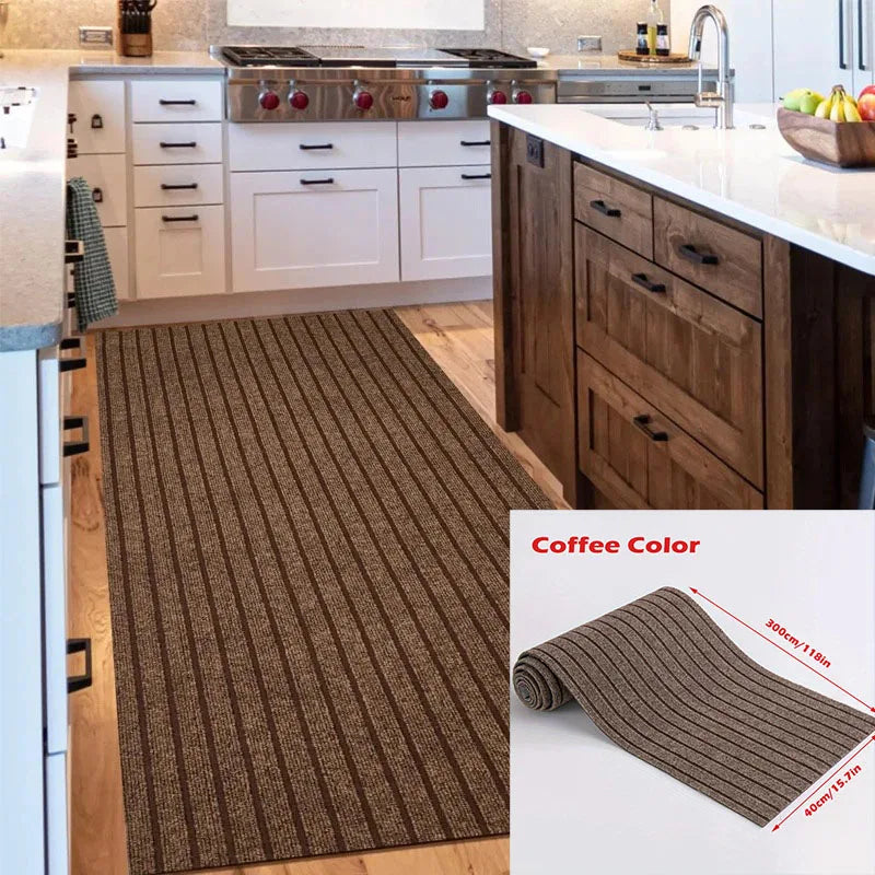 40cmx3m DIY Solid Color Striped Kitchen Door Mat Floor Mat Room Decoration Self-adhesive Non-slip Carpet Home Decor Hallway Rug