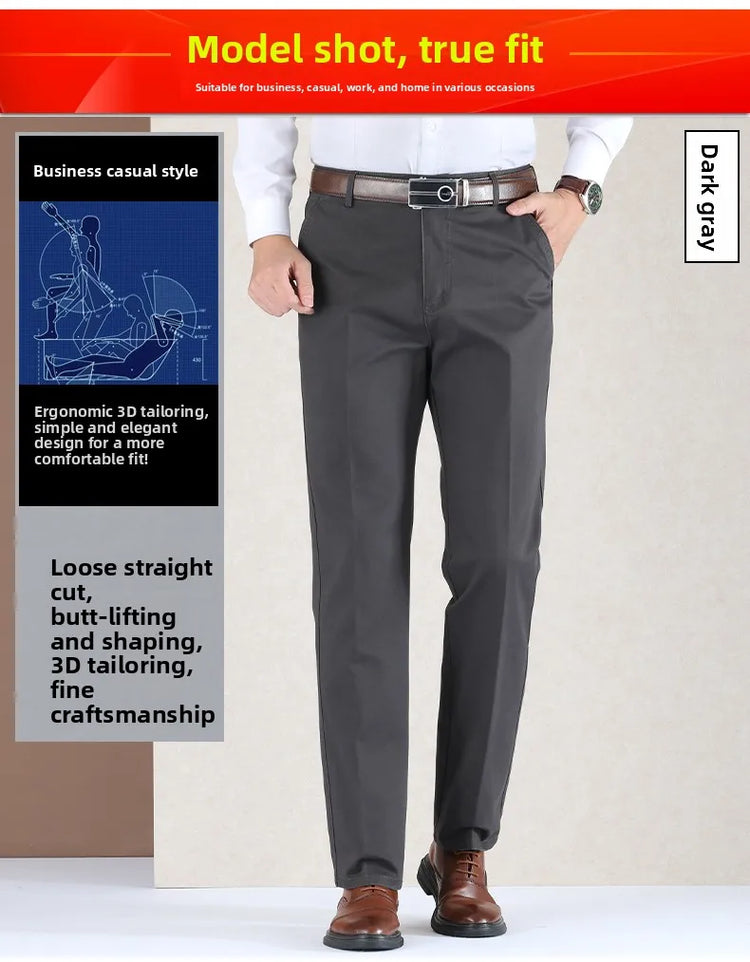2025 Mens High Waist Loose Straight Cotton Casual Pants