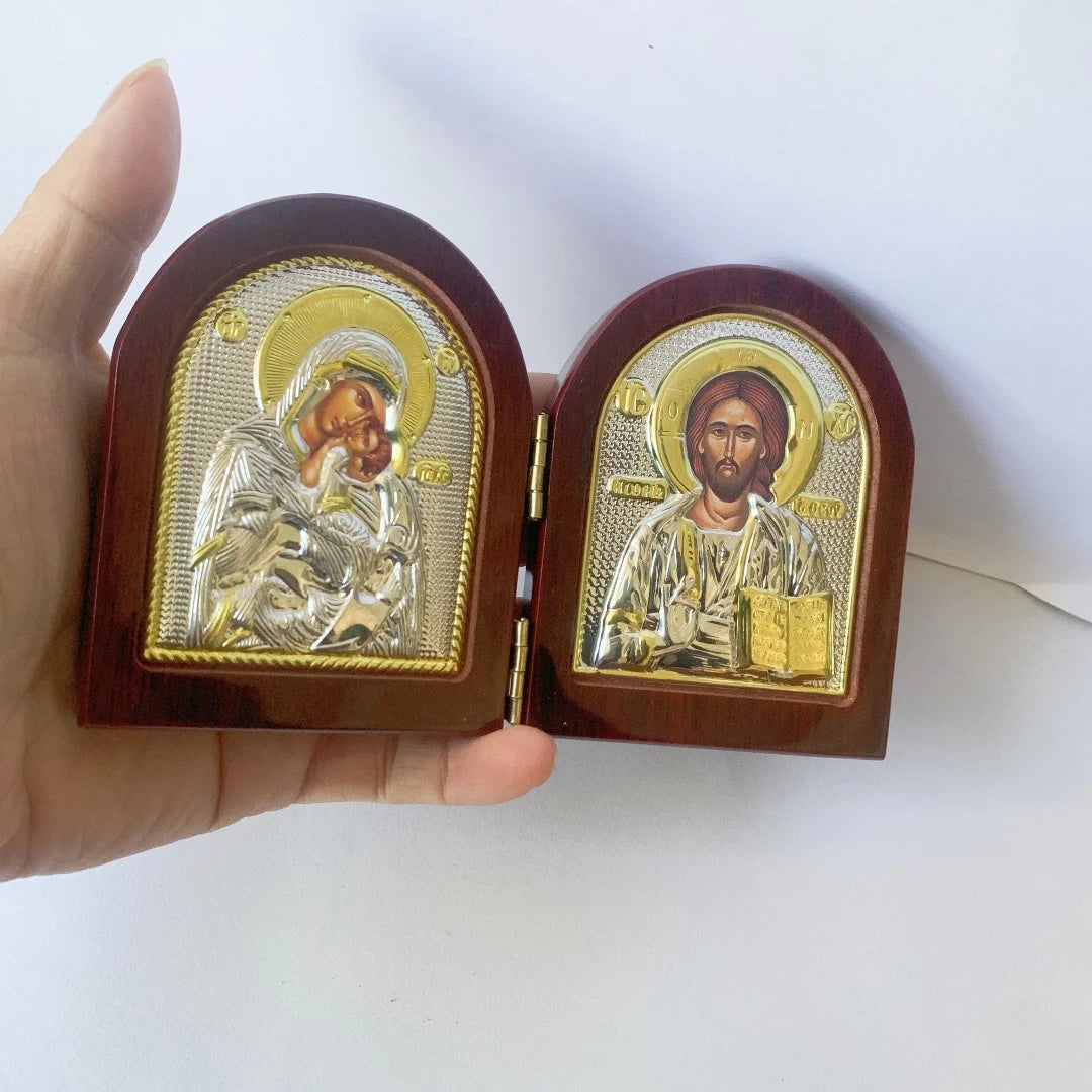 Jesus Wood Icon Double Virgin Mary Statues Religious Christmas Easter Home Decoration Church Gift
