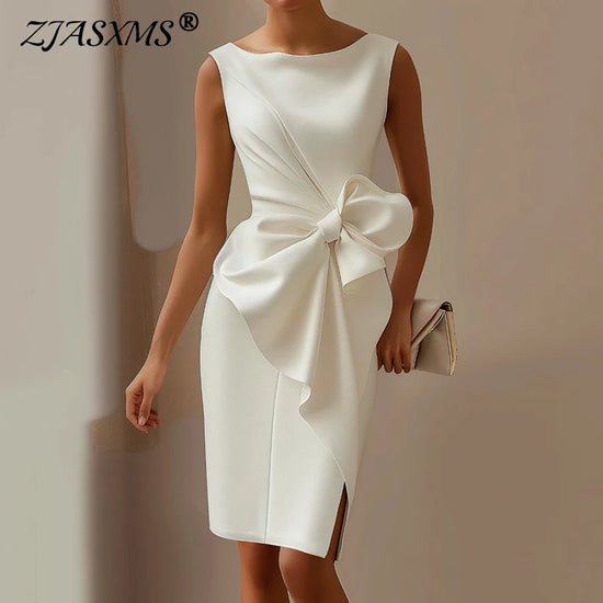 Vestidos Sleeveless Elegant O Neck Bowknot Slim Party Dress