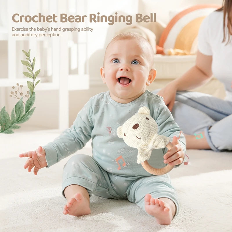 Baby Bathing Set Gift Box Cotton Socks Newborn Growth Memorial Card Wooden Bear Teether Wooden Rattle Baby Birth Gift