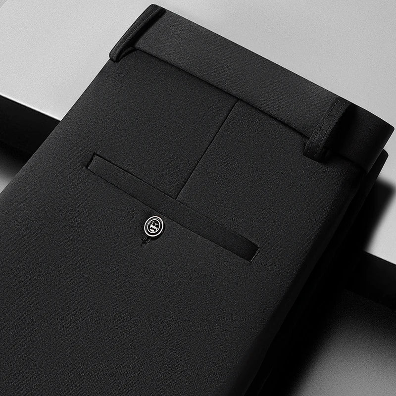 Mens Thin Stretch Straight Summer Pants Silky No-Iron Fabric