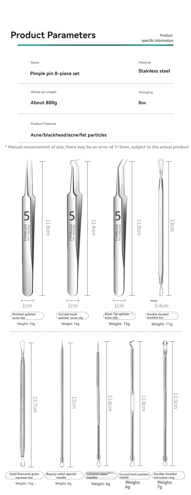 8 PCS Stainless Steel Acne Clip, Cell Clip, Blackhead Clip, Acne Needle, Beauty Salon Acne Needle, Acne Needle Tool