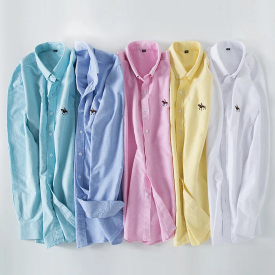 S-6XL 100% Cotton Oxford Plaid Stripe Long Sleeves Shirts