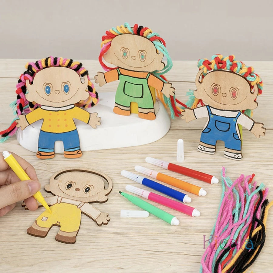 Girls Wooden DIY Craft Kit Toy Educational Handmade Braided Hair Painted Craft Christmas Birthday Gift for Kids