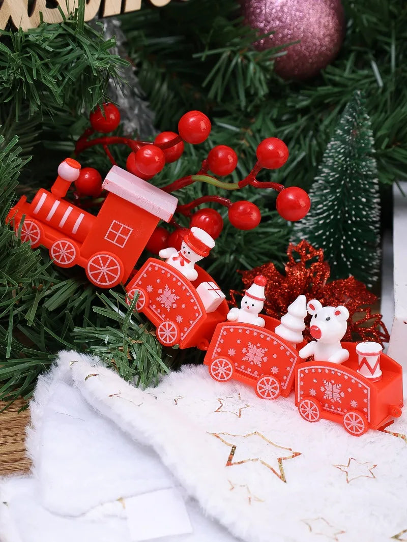 Christmas Train Painted Wooden Plastic  Mini Christmas Tree Train Christmas Decorations Festival Party Xmas Table Top Ornament