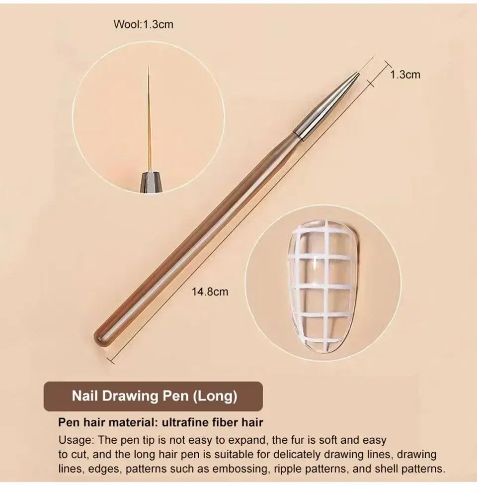 9PCS Nail Brush Liner DIY Painting Pen Manicure Acrylic Drawing Brush for Nail Art Design Nails Tip Display Painting Tool