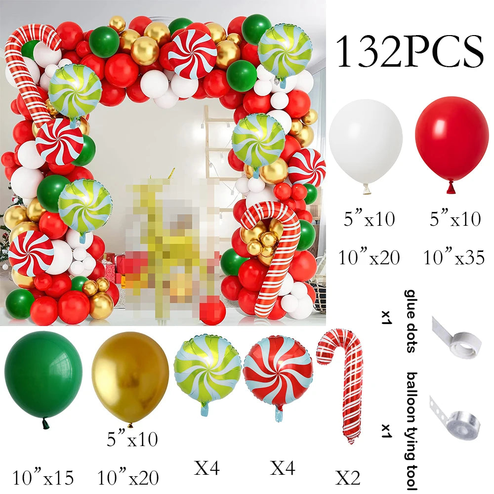 Christmas Balloons Garland White Red Green Gold Balloon Arch Kit Christmas Candy Cane Foil Globos Xmas Home Party New Year Decor