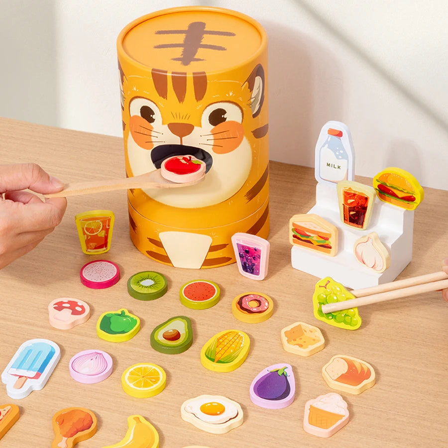 Parent child simulation tiger feeding game early childhood education baby's fine action Chopsticks spoon training toy