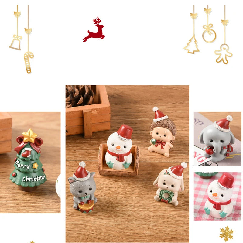 Christmas Resin Family Small Animal Ornaments Creative Home Decoration Mini Christmas Tree Old Man Christmas Gift