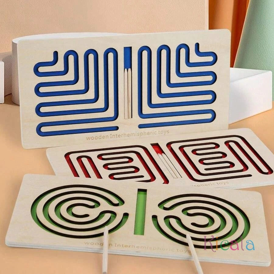 Children Left Right Brain Puzzle Toy Pen Movement Trajectory Control Training Hand Brain Coordination Wooden Educational Toys