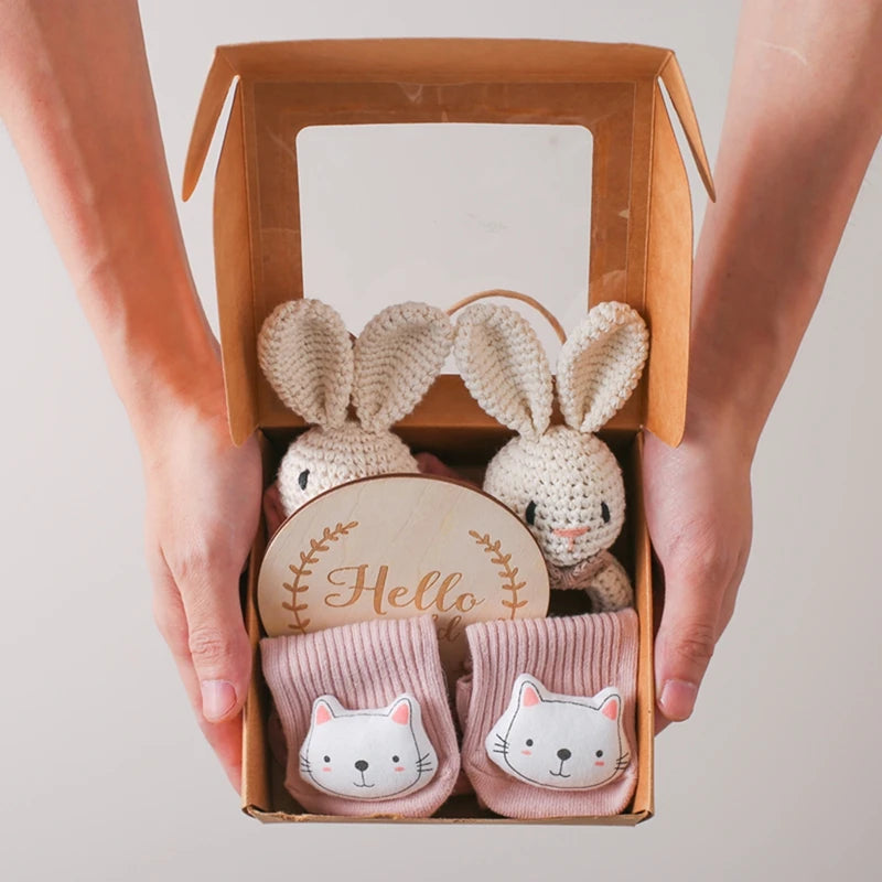 Baby Rattle Toys Newborn Animal Appease Towel Keepsakes Memories Milestone Cards Baby Birth Monthly Bath Accessories Photography