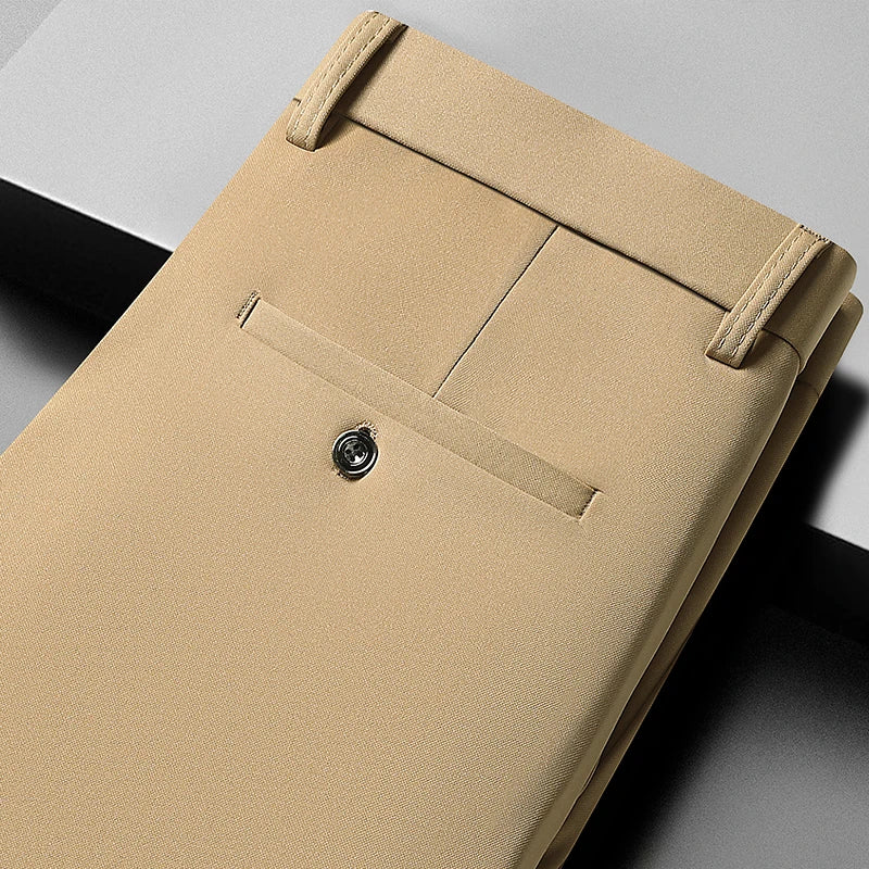 Mens Thin Stretch Straight Summer Pants Silky No-Iron Fabric