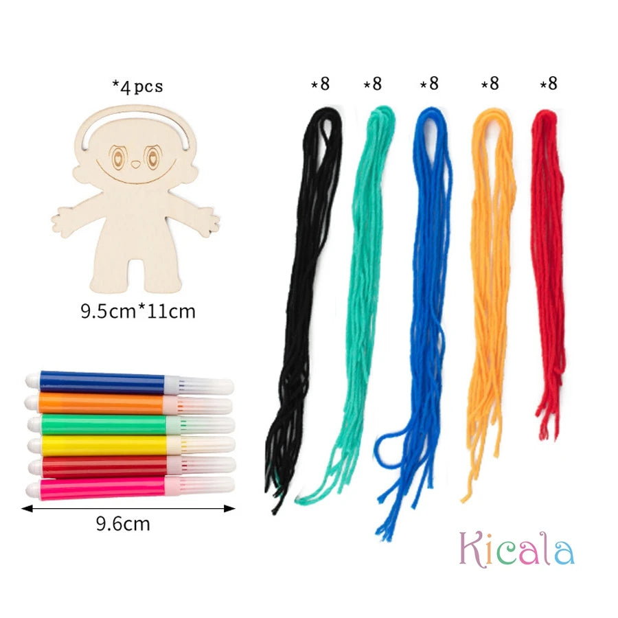 Girls Wooden DIY Craft Kit Toy Educational Handmade Braided Hair Painted Craft Christmas Birthday Gift for Kids