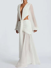 summer women deep v neck backless draped party dress