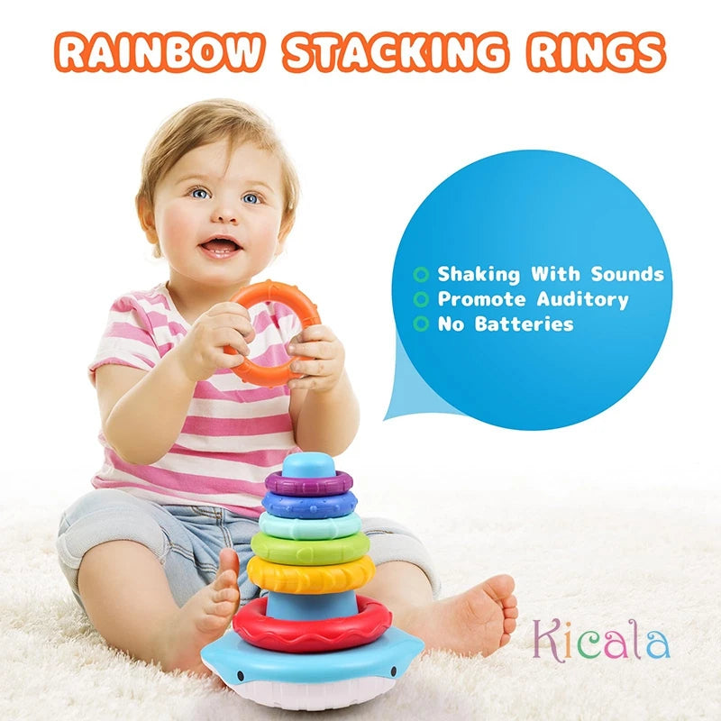 Montessori Stacking Toys for Toddlers 1-3 Colorful Rainbow Stacking Ring Sensory Toys with Sounds for 6-12 Months Birthday Gifts
