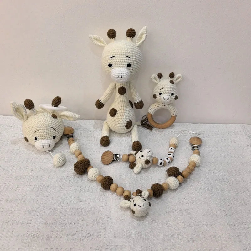 Personalization Crochet Animal Baby Towel Toy Wooden Newborn toys Bear Stuffed Doll Cotton Towel Sleeping dolls
