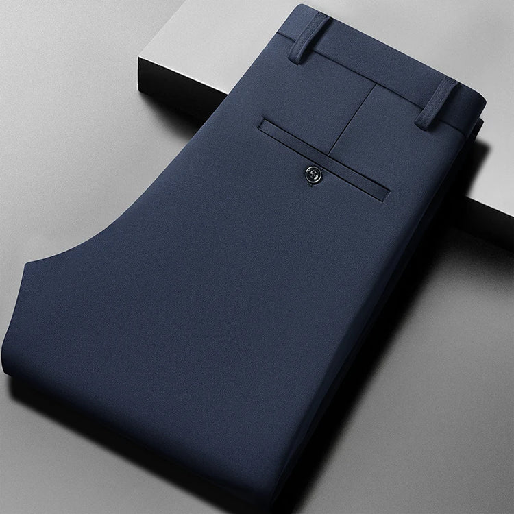 Mens Thin Stretch Straight Summer Pants Silky No-Iron Fabric