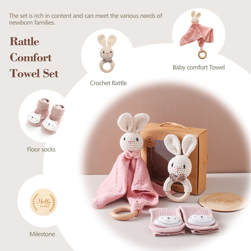 Baby Rattle Toys Newborn Animal Appease Towel Keepsakes Memories Milestone Cards Baby Birth Monthly Bath Accessories Photography