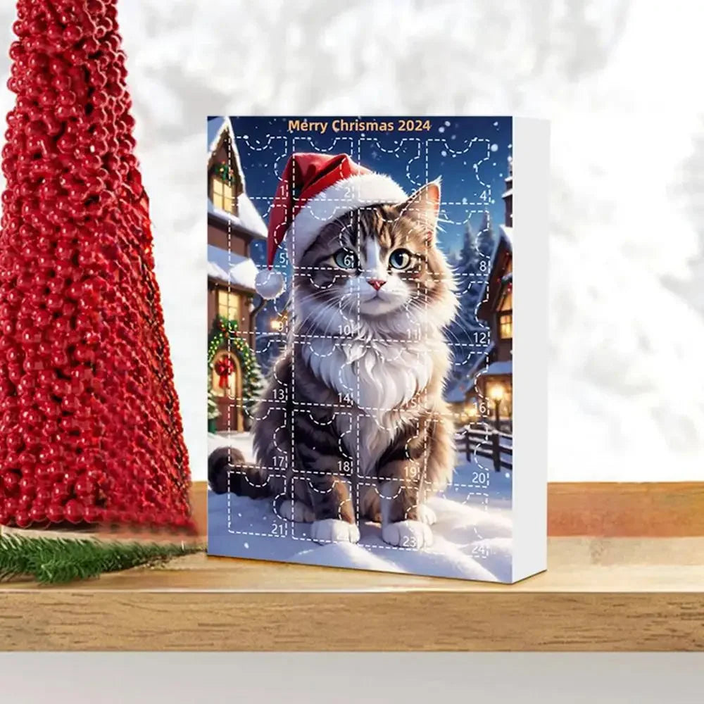 2024 Advent Calendar 24 Days Christmas Cat Ornament Calendar Cartoon Festival Supplies Funny Wall Decoration For Holiday Party