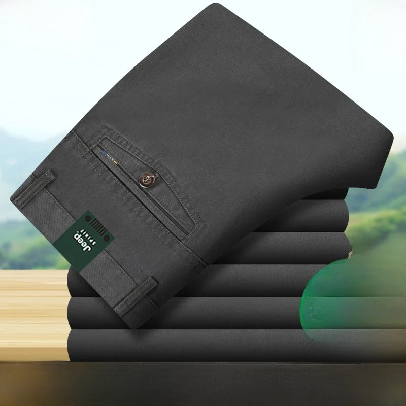 2025 Mens High Waist Loose Straight Cotton Casual Pants