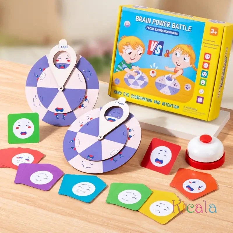 Family Fun Puzzle Game Wooden Expression Spinners Hand-Eye Coordination Challenge Interactive Toy Board Table Game Gift For Kids