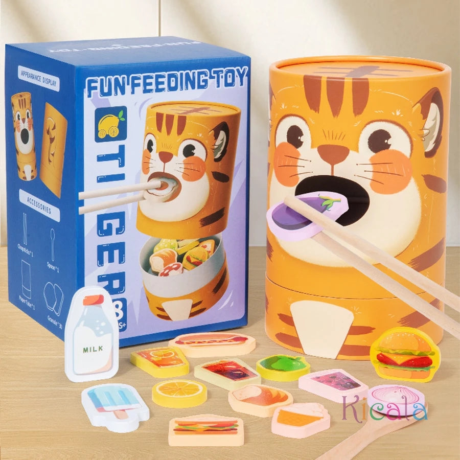 Parent child simulation tiger feeding game early childhood education baby's fine action Chopsticks spoon training toy