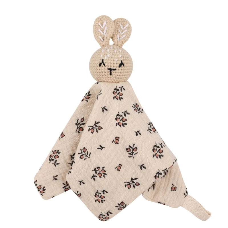 Cotton Gauze Baby Towel Crochet Bunny Rattle Doll Newborn Soothing Towel Baby Security Comforters Blanket Face Towel Washcloth