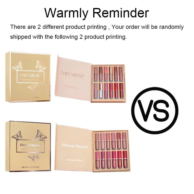 SAM SUGAR 12-Color Lip Gloss Lipstick Set Liquid Matte Velvet Women's Makeup Long-Lasting Waterproof Non-Stick Cup Non-Fade