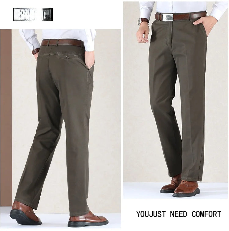 2025 Mens High Waist Loose Straight Cotton Casual Pants