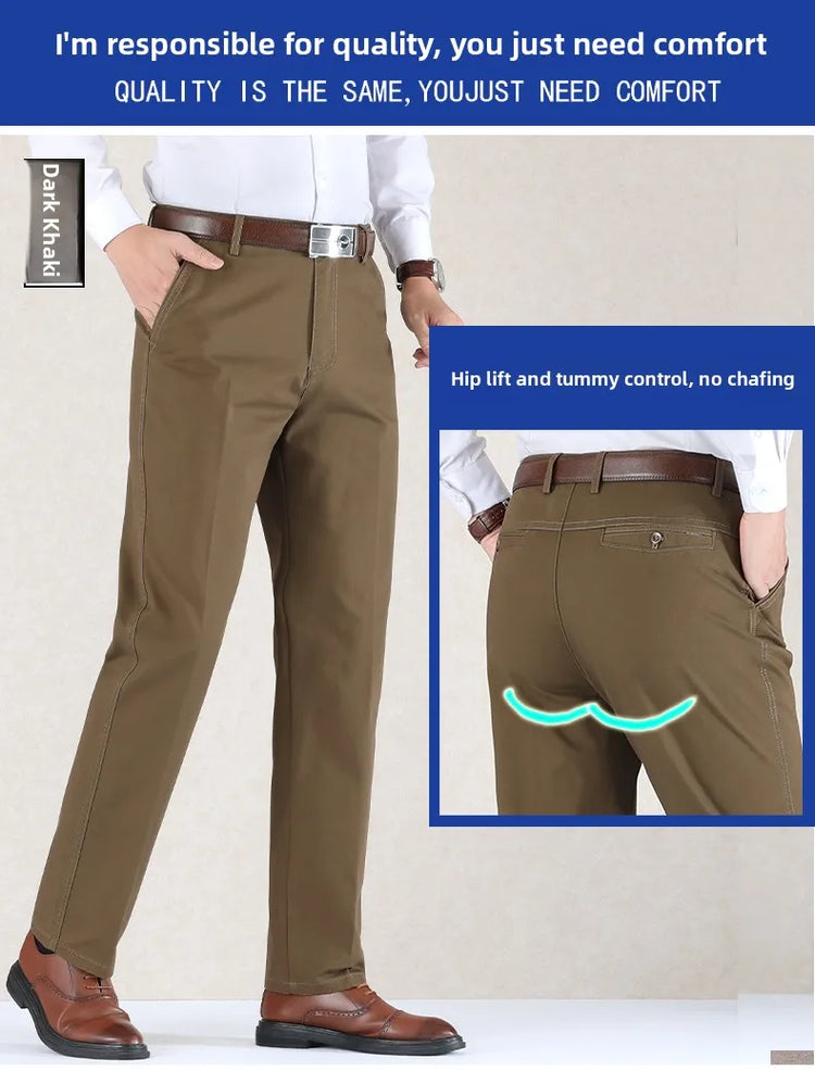 2025 Mens High Waist Loose Straight Cotton Casual Pants