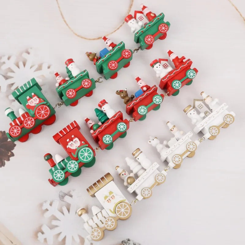 Christmas Train Painted Wooden Plastic  Mini Christmas Tree Train Christmas Decorations Festival Party Xmas Table Top Ornament