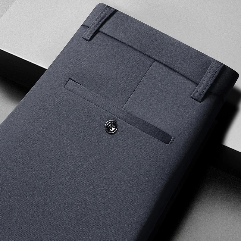 Mens Thin Stretch Straight Summer Pants Silky No-Iron Fabric