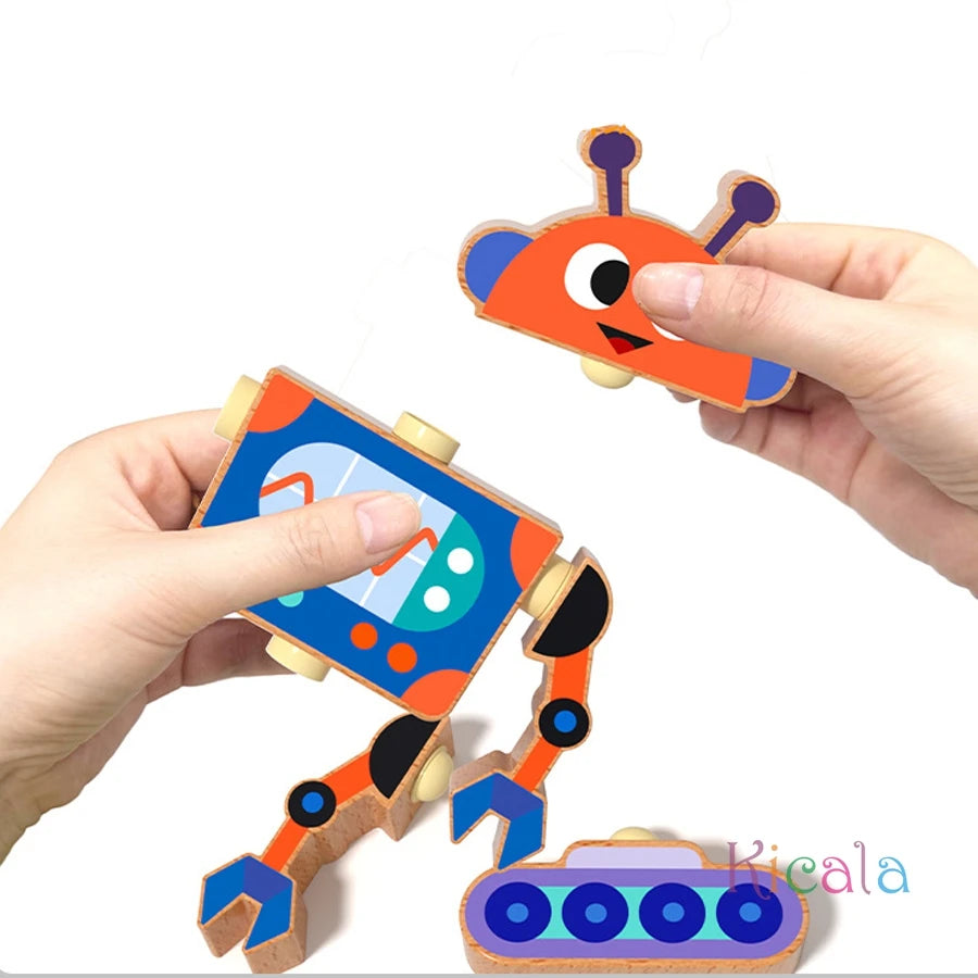 Creative wooden assembly robot STEM toy game disassembly assembly exercise Hand eye coordination ability Christmas DIY gifts