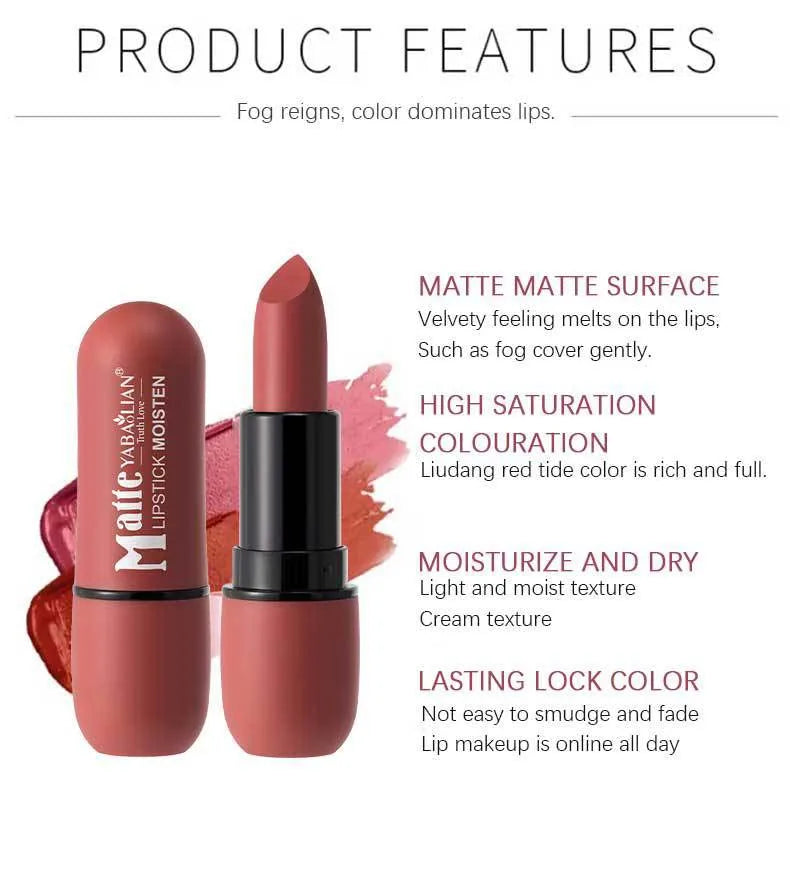 6-Color Matte Lipstick: Velvet Lip Color, Smooth, Waterproof, Long-Lasting Color Lip Makeup
