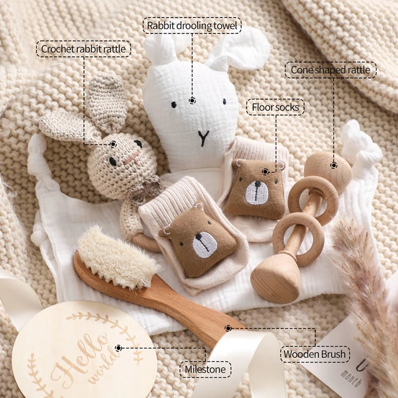Baby Rattle Toys Newborn Animal Appease Towel Keepsakes Memories Milestone Cards Baby Birth Monthly Bath Accessories Photography
