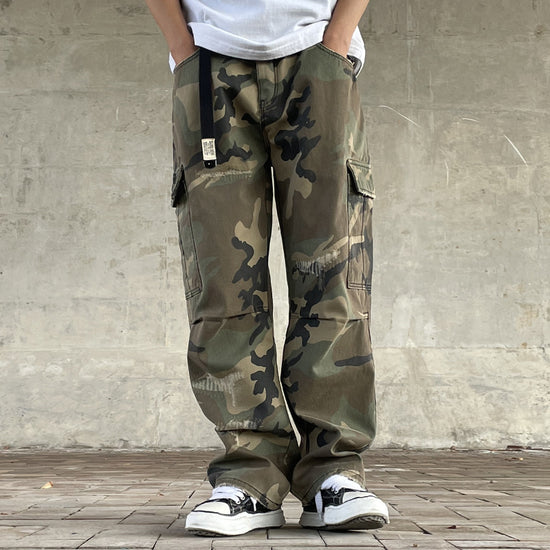 American-style Streetwear Retro Loose Straight-fit Camouflage Work Pants