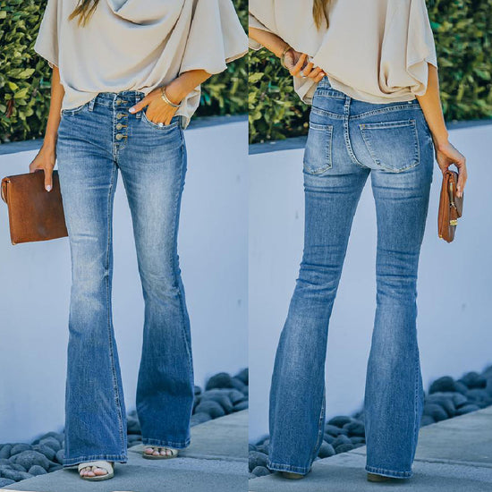 Trendy Washed Out High Waist Bell Bottom Jeans