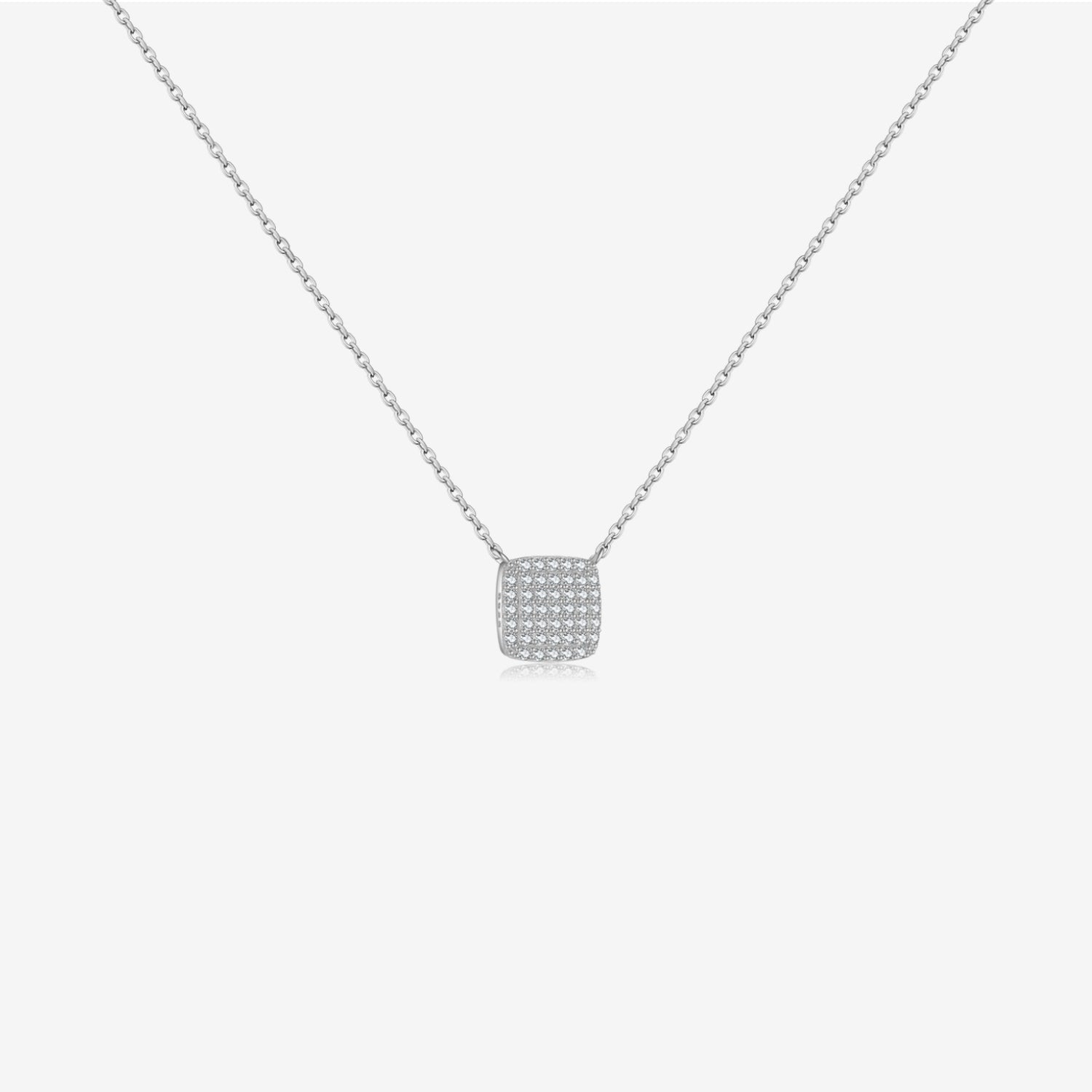 S925 Sterling Silver Square Stone Full Pave Pendant Necklace