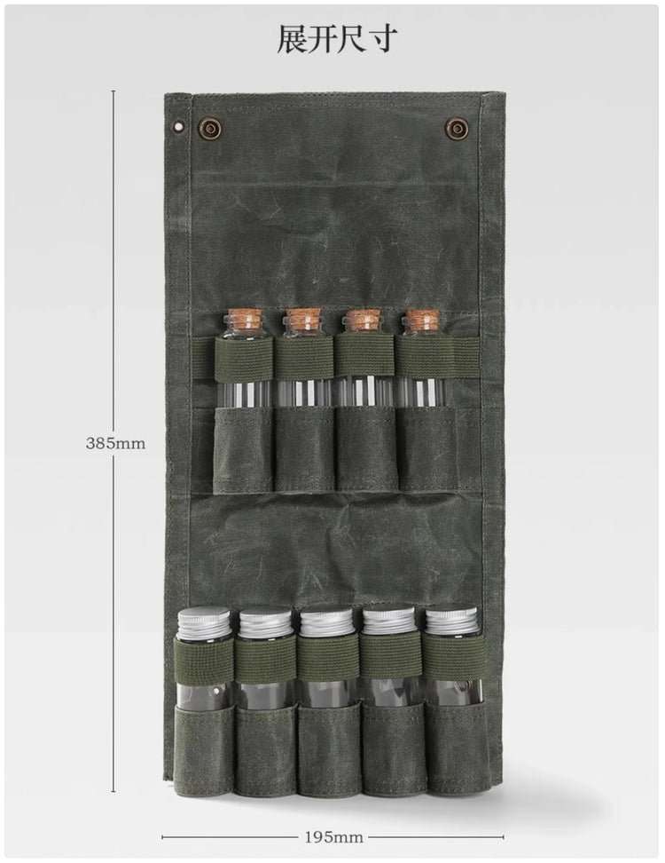 Olive Green Outdoor Spice Bottle Organizer Bag - 9 - Hole Large Capacity Design