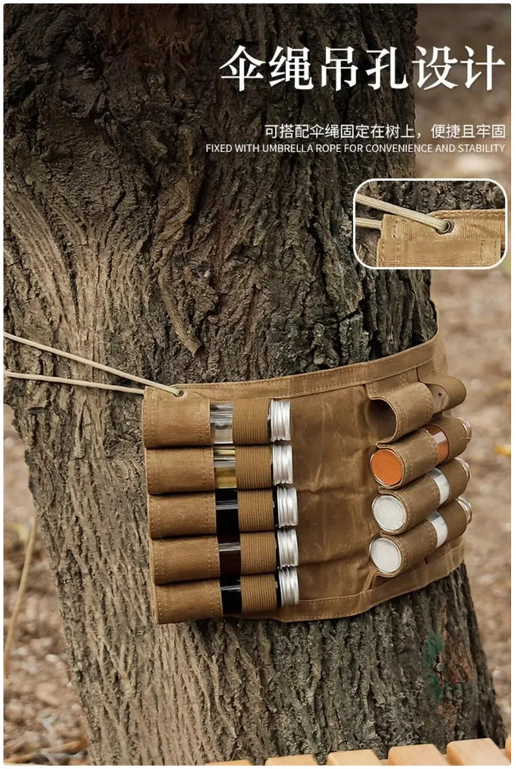 Olive Green Outdoor Spice Bottle Organizer Bag - 9 - Hole Large Capacity Design