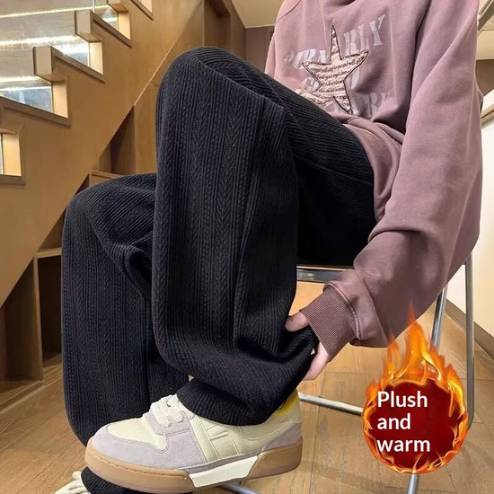 Mens Black Wheat Stripe Wide Leg Pants