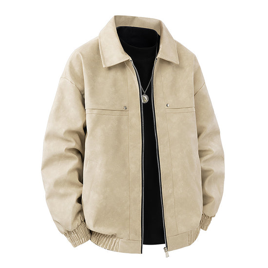 Mens Vintage Solid-color Lapel Jacket