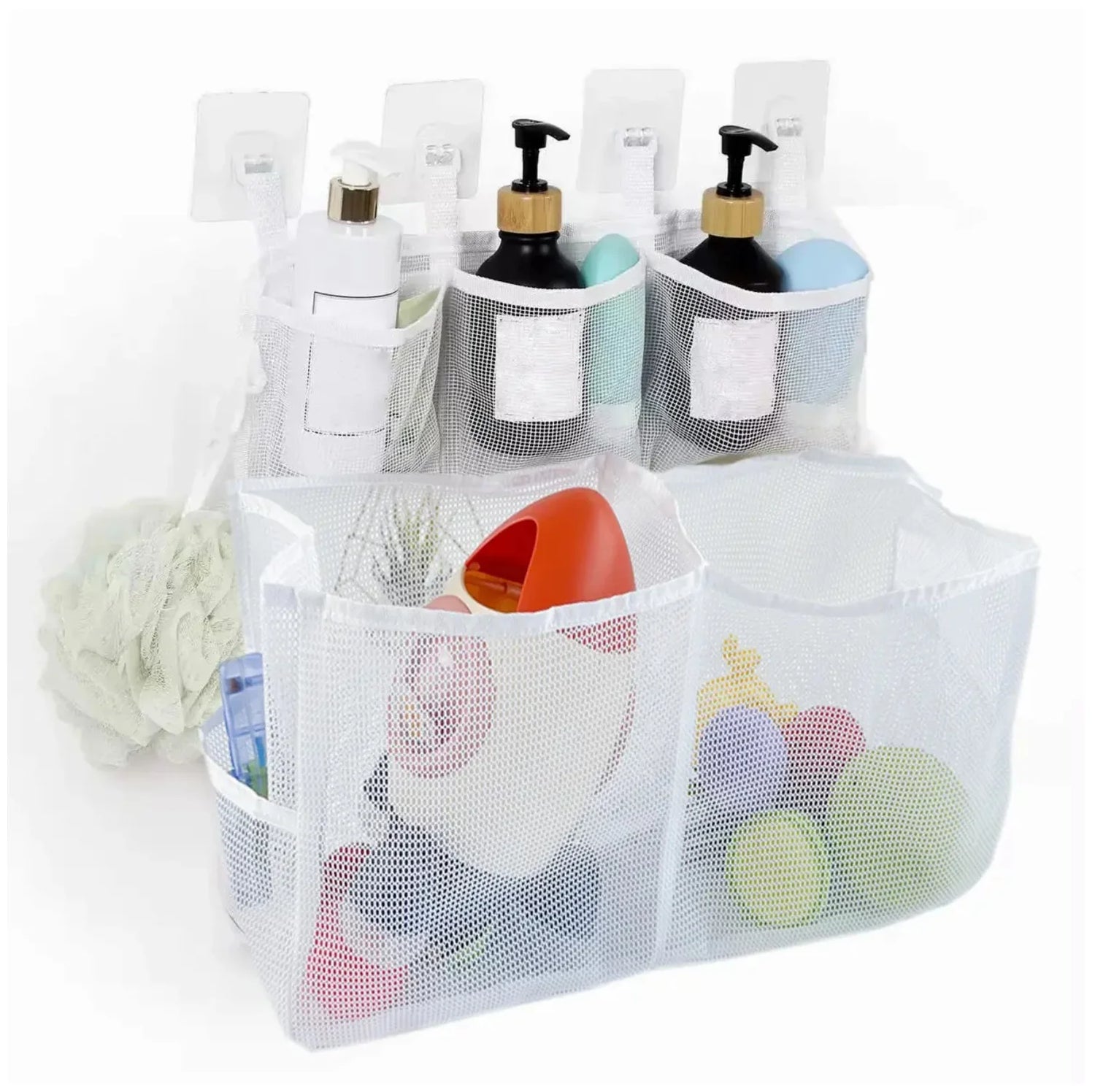 Double - Layer Mesh Hanging Organizer Bag - Multi - Pocket Storage for Bathroom, Bedroom & More