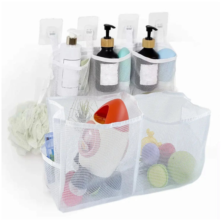Double - Layer Mesh Hanging Organizer Bag - Multi - Pocket Storage for Bathroom, Bedroom & More
