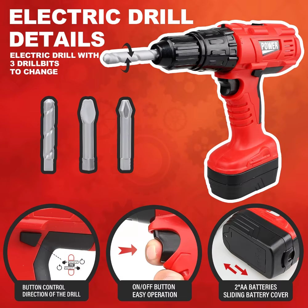 Children'S Tool Set with Electric Toy Drill Kids Power Construction Toy Pretend Play Toy Tools Kit for Toddler Boys Girls Child